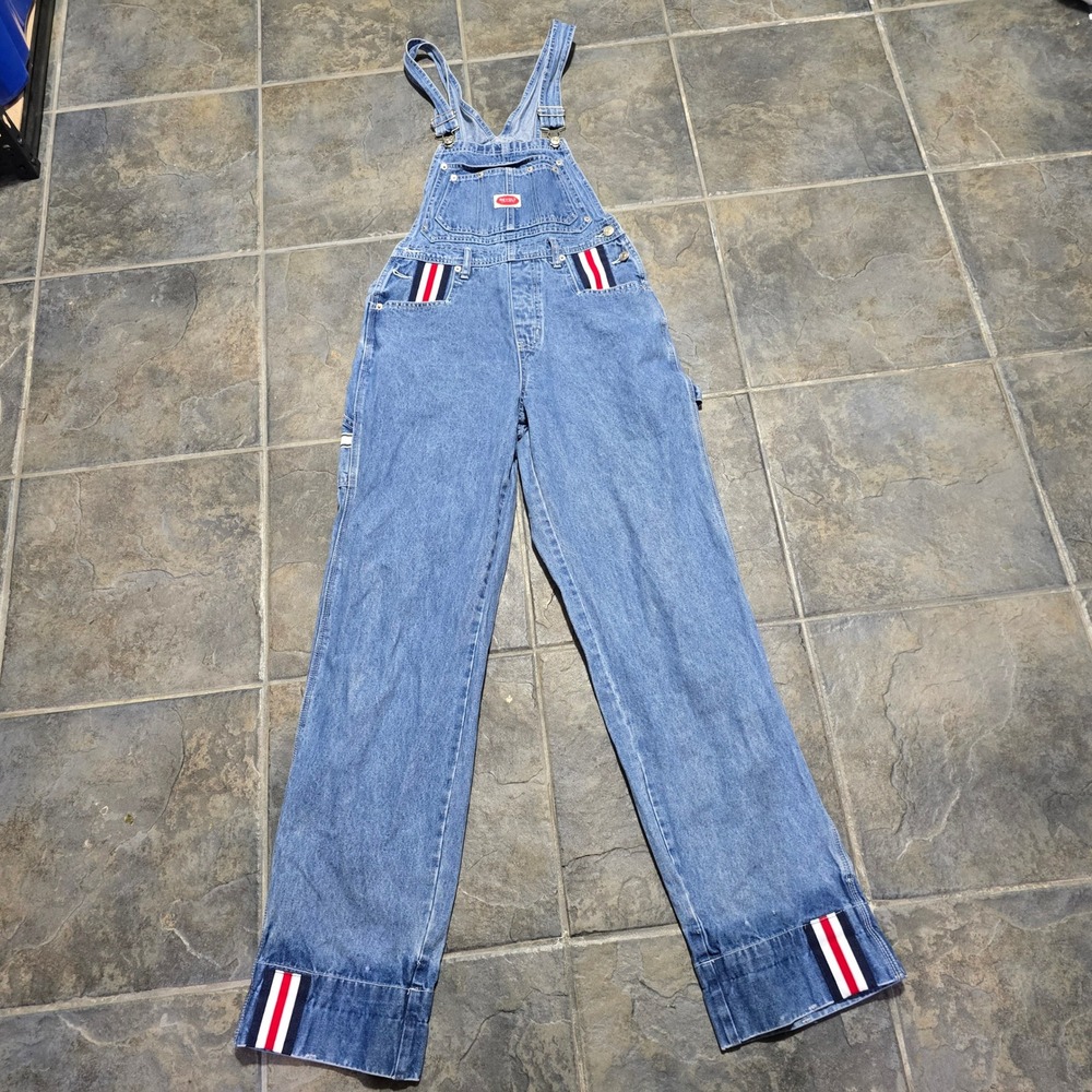 Revolt Denim Overalls Women Small Blue Striped Wide Leg Carpenter 90s Vintage